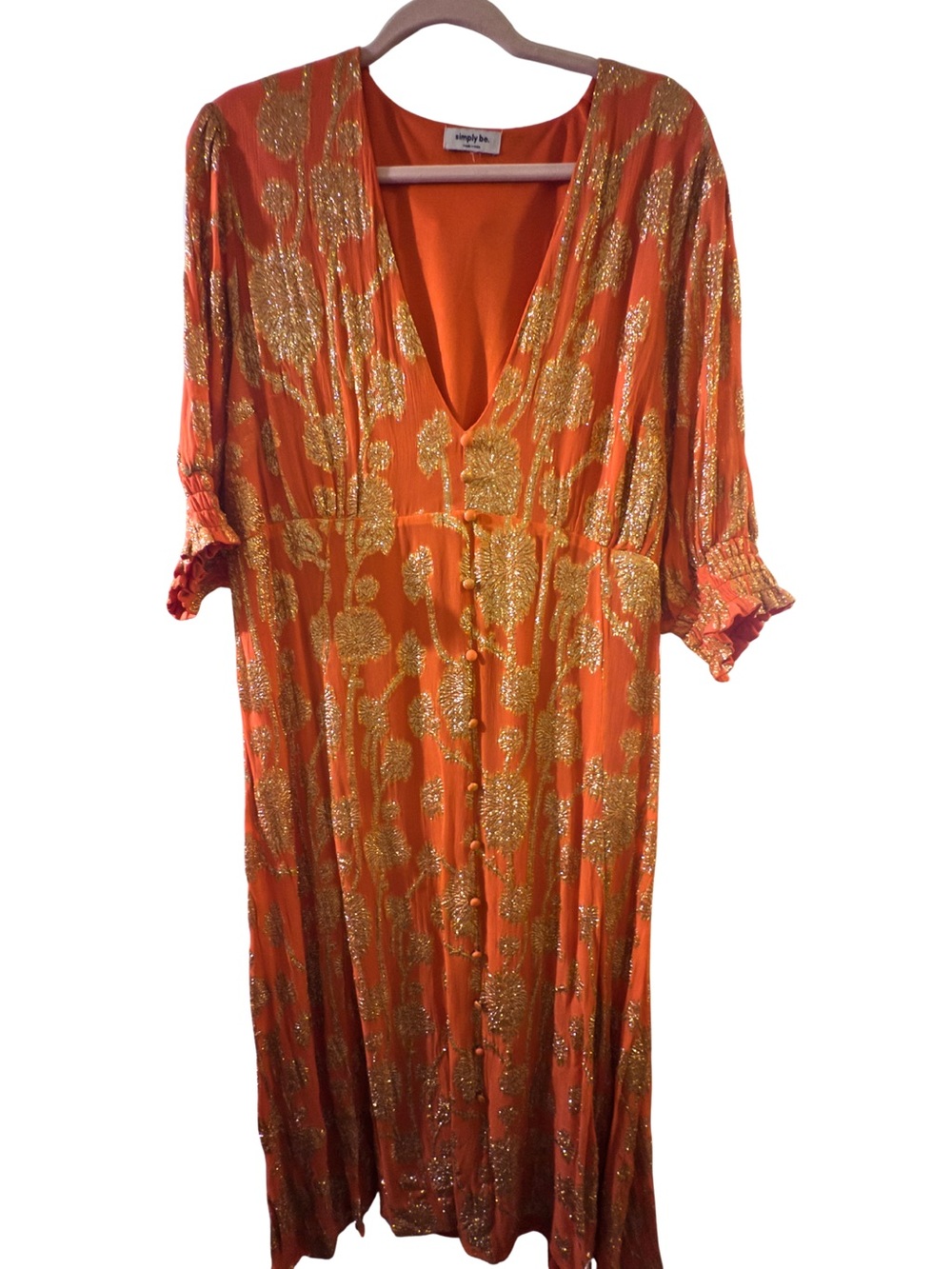 Simply Be Orange Maxi Dress with Gold Metallic Print